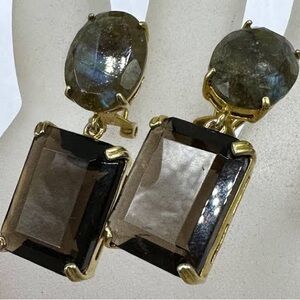 Bounkit Sterling Silver Smoky Quartz Labradorite Signed Earrings